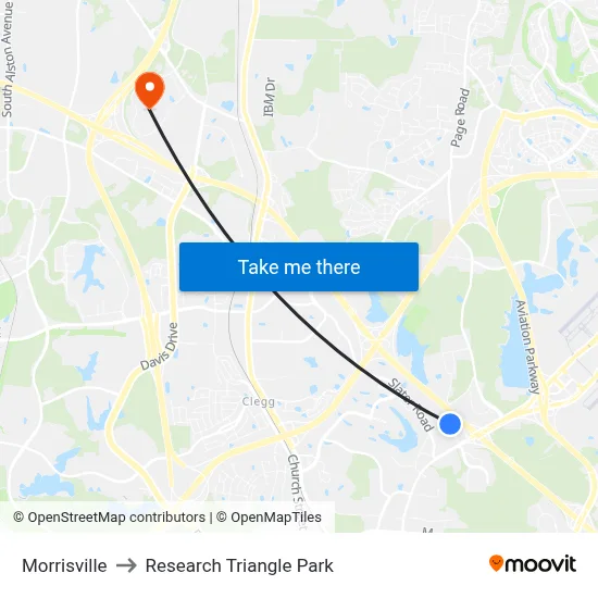 Morrisville to Research Triangle Park map