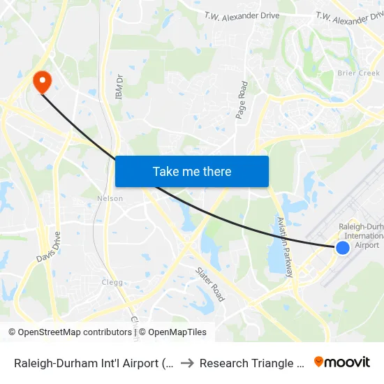 Raleigh-Durham Int'l Airport (RDU) to Research Triangle Park map