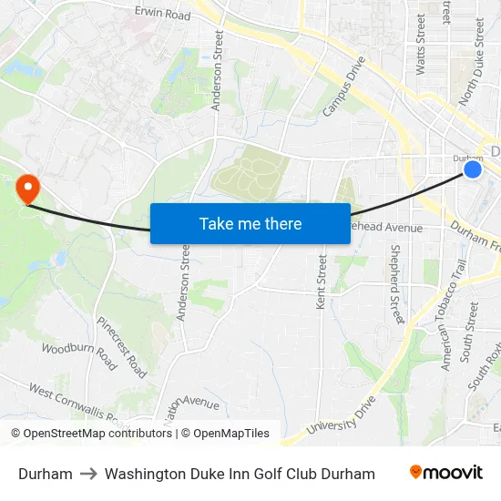 Durham to Washington Duke Inn Golf Club Durham map
