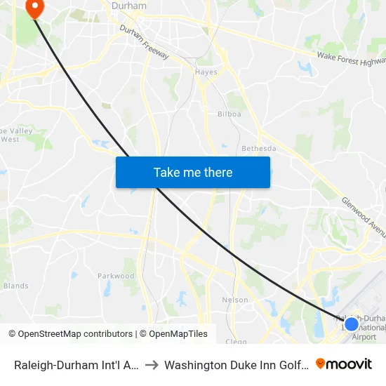 Raleigh-Durham Int'l Airport (RDU) to Washington Duke Inn Golf Club Durham map