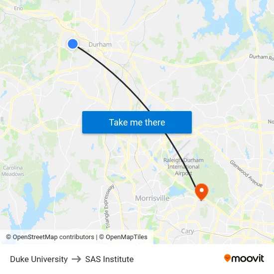 Duke University to SAS Institute map