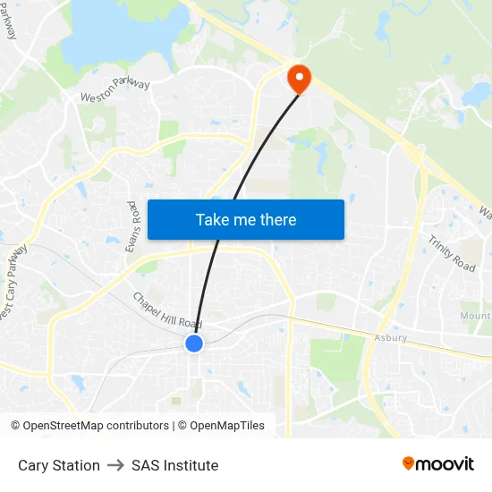Cary Station to SAS Institute map