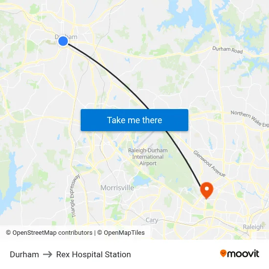 Durham to Rex Hospital Station map