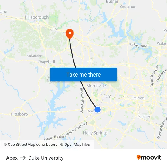 Apex to Duke University map