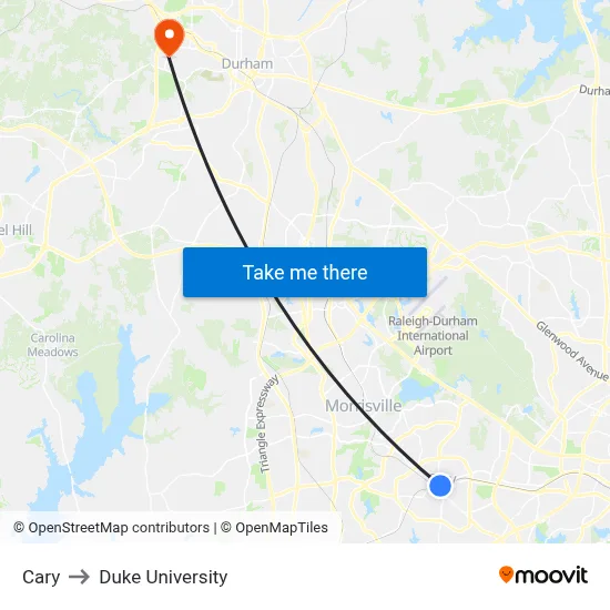 Cary to Duke University map