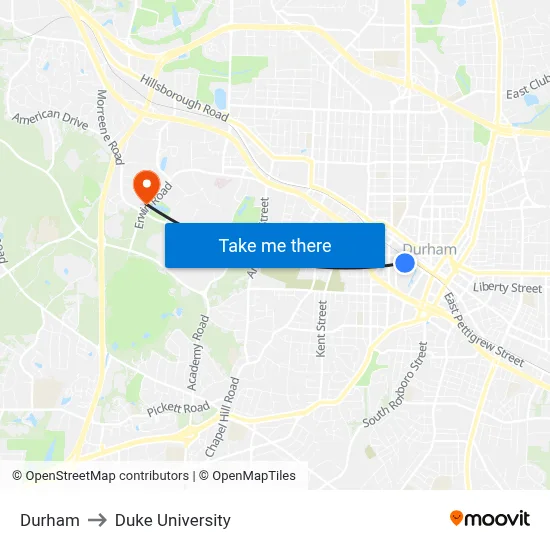Durham to Duke University map