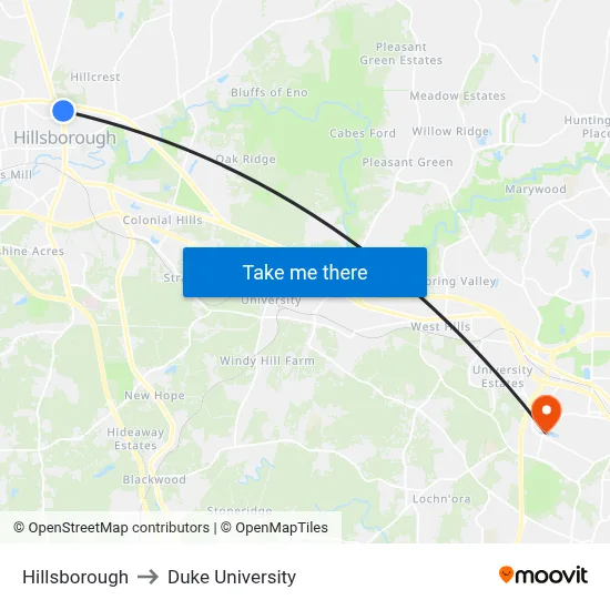 Hillsborough to Duke University map
