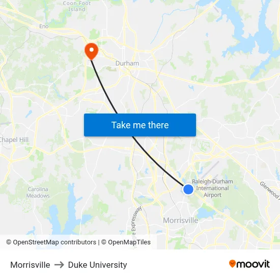 Morrisville to Duke University map