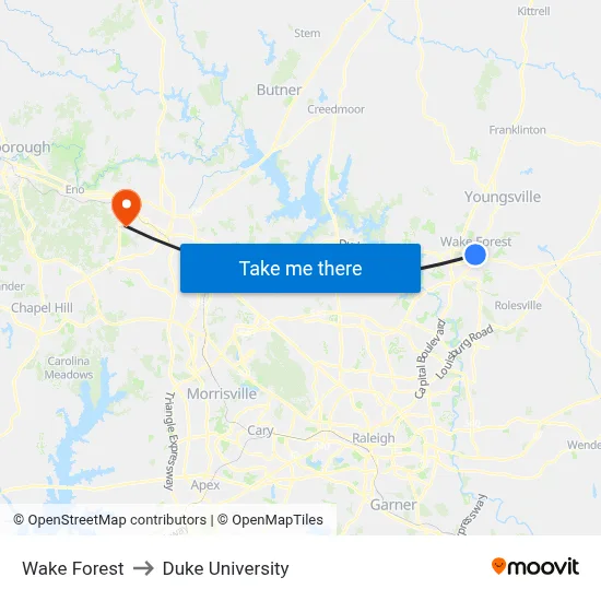Wake Forest to Duke University map