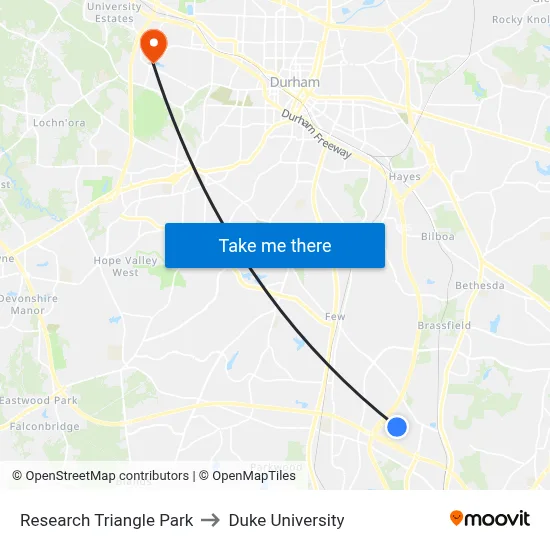 Research Triangle Park to Duke University map