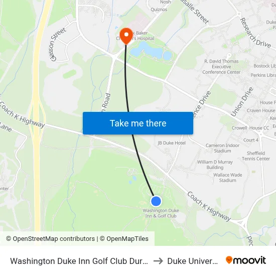 Washington Duke Inn Golf Club Durham to Duke University map