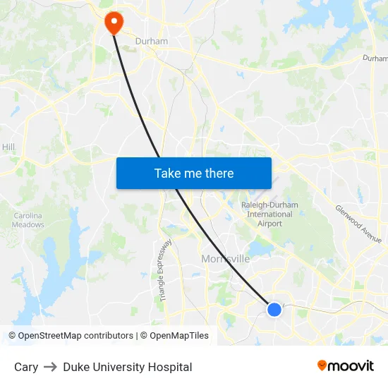 Cary to Duke University Hospital map