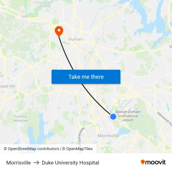 Morrisville to Duke University Hospital map