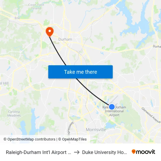 Raleigh-Durham Int'l Airport (RDU) to Duke University Hospital map