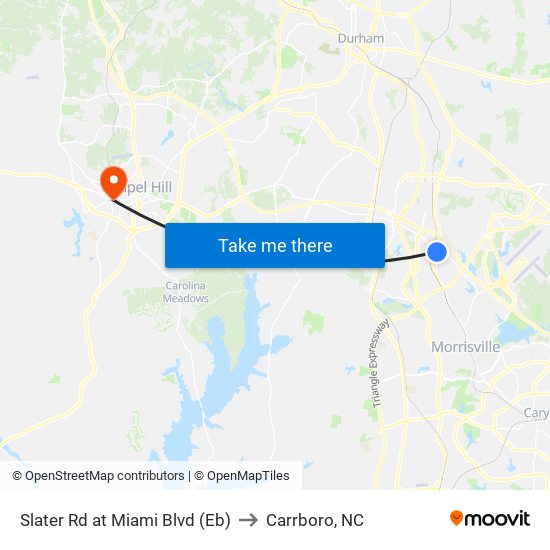 Slater Rd at Miami Blvd (Eb) to Carrboro, NC map