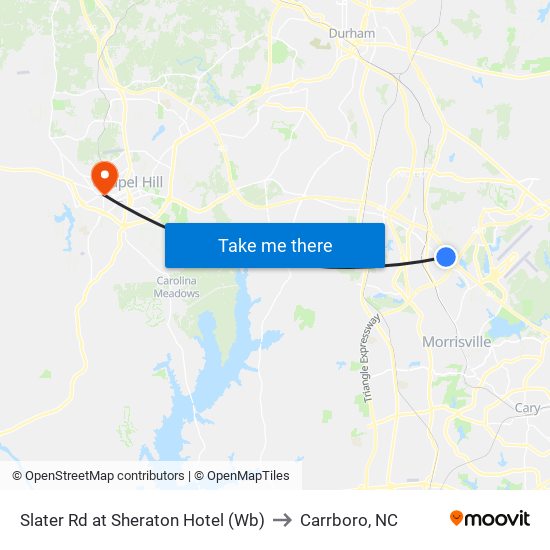 Slater Rd at Sheraton Hotel (Wb) to Carrboro, NC map