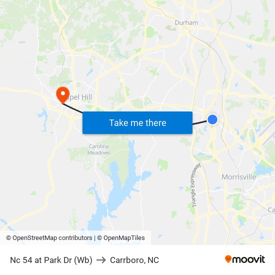 Nc 54 at Park Dr (Wb) to Carrboro, NC map
