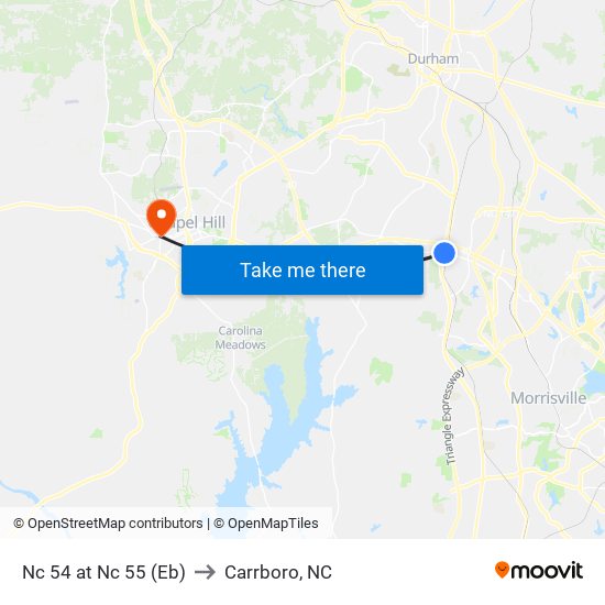Nc 54 at Nc 55 (Eb) to Carrboro, NC map