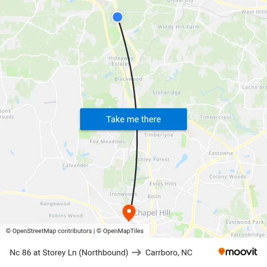Nc 86 at Storey Ln (Northbound) to Carrboro, NC map