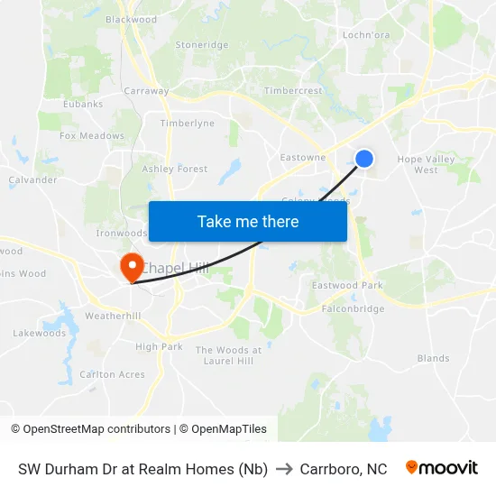 SW Durham Dr at Realm Homes (Nb) to Carrboro, NC map