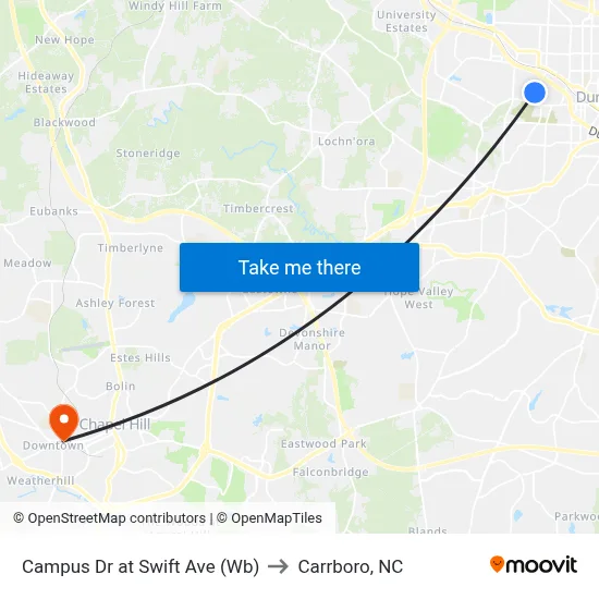 Campus Dr at Swift Ave (Wb) to Carrboro, NC map