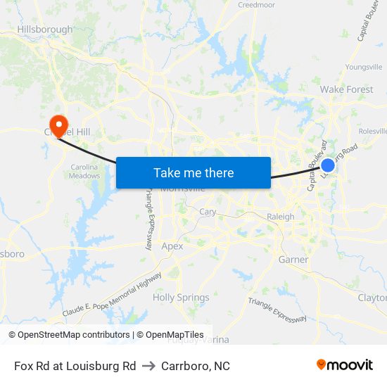 Fox Rd at Louisburg Rd to Carrboro, NC map