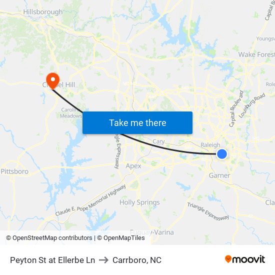 Peyton St at Ellerbe Ln to Carrboro, NC map