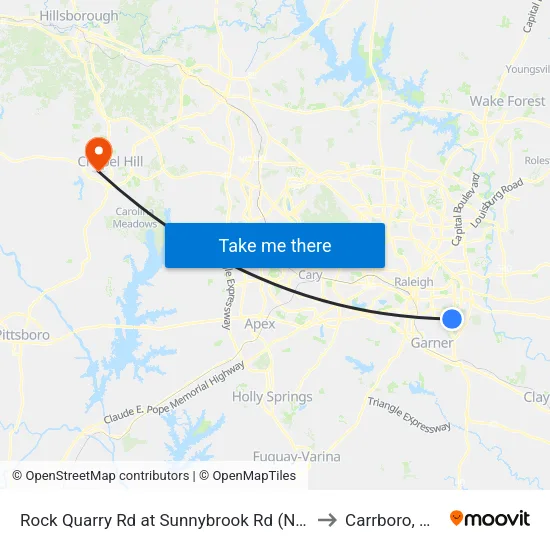 Rock Quarry Rd at Sunnybrook Rd (Nb) to Carrboro, NC map