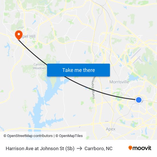 Harrison Ave at Johnson St (Sb) to Carrboro, NC map