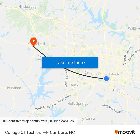 College Of Textiles to Carrboro, NC map