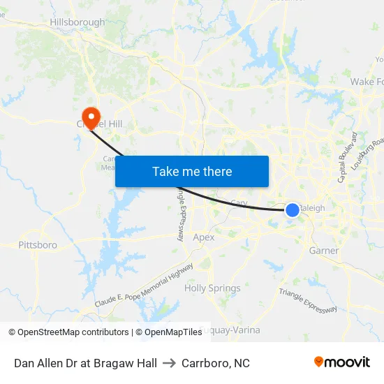 Dan Allen Dr at Bragaw Hall to Carrboro, NC map