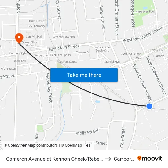 Cameron Avenue at Kennon Cheek/Rebecca Clark Building to Carrboro, NC map