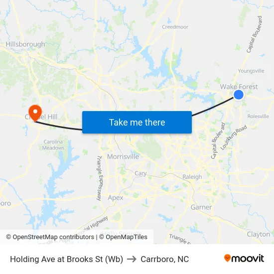Holding Ave at Brooks St (Wb) to Carrboro, NC map