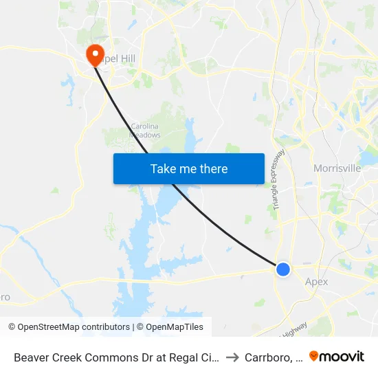 Beaver Creek Commons Dr at Regal Cinemas to Carrboro, NC map