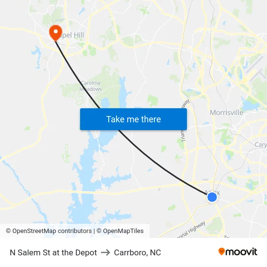 N Salem St at the Depot to Carrboro, NC map