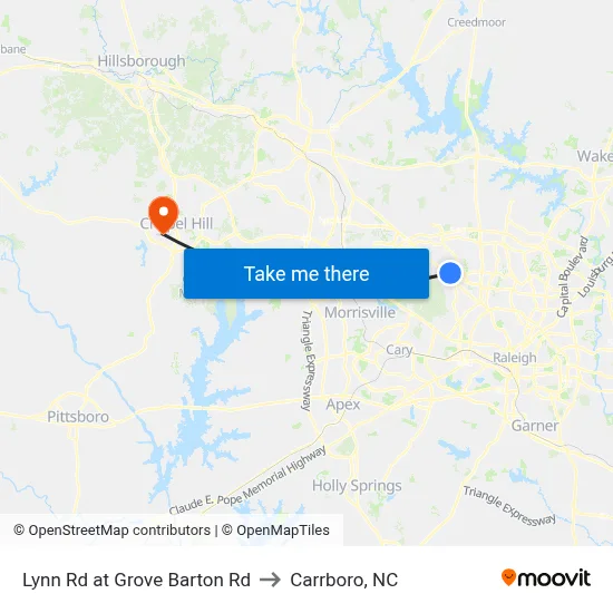 Lynn Rd at Grove Barton Rd to Carrboro, NC map