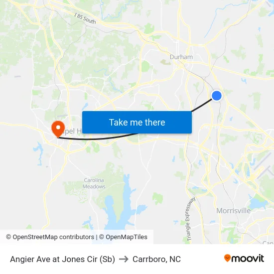 Angier Ave at Jones Cir (Sb) to Carrboro, NC map