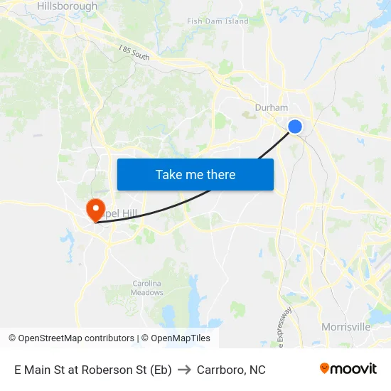 E Main St at Roberson St (Eb) to Carrboro, NC map