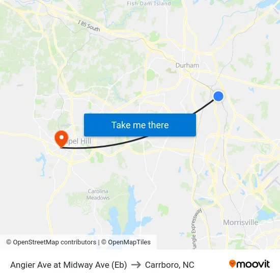 Angier Ave at Midway Ave (Eb) to Carrboro, NC map