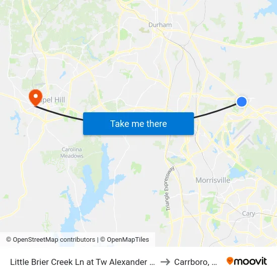 Little Brier Creek Ln at Tw Alexander Dr to Carrboro, NC map