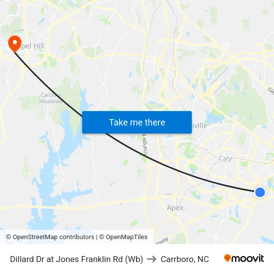 Dillard Dr at Jones Franklin Rd (Wb) to Carrboro, NC map