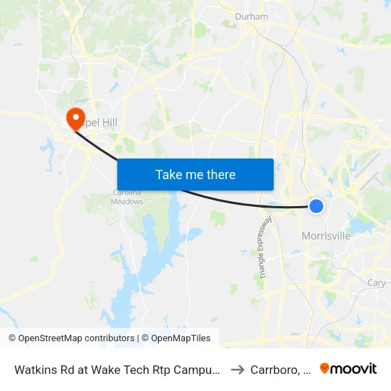 Watkins Rd at Wake Tech Rtp Campus (Eb) to Carrboro, NC map