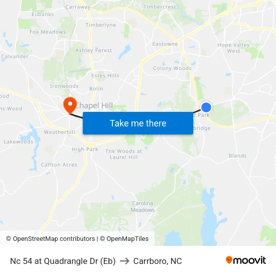Nc 54 at Quadrangle Dr (Eb) to Carrboro, NC map