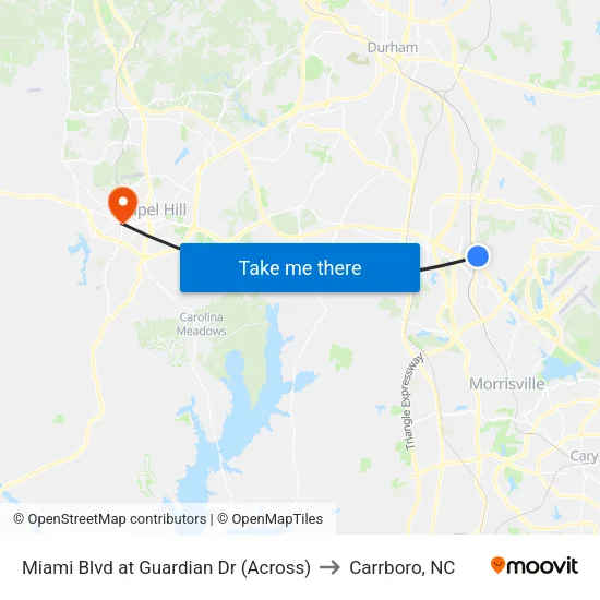 Miami Blvd at Guardian Dr (Across) to Carrboro, NC map