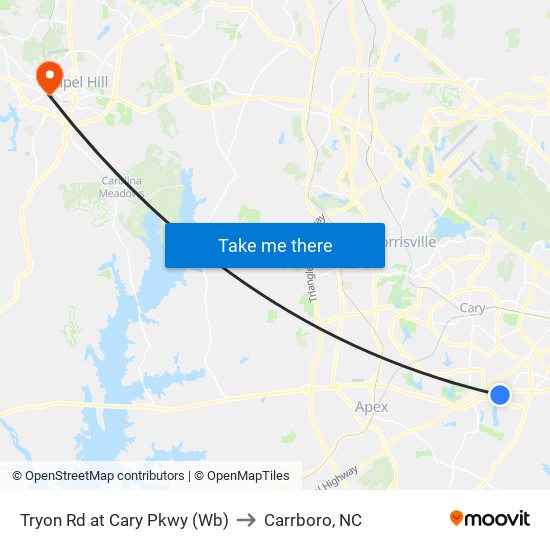 Tryon Rd at Cary Pkwy (Wb) to Carrboro, NC map