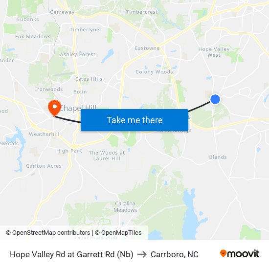 Hope Valley Rd at Garrett Rd (Nb) to Carrboro, NC map