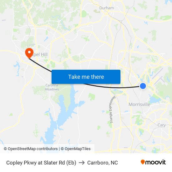 Copley Pkwy at Slater Rd (Eb) to Carrboro, NC map