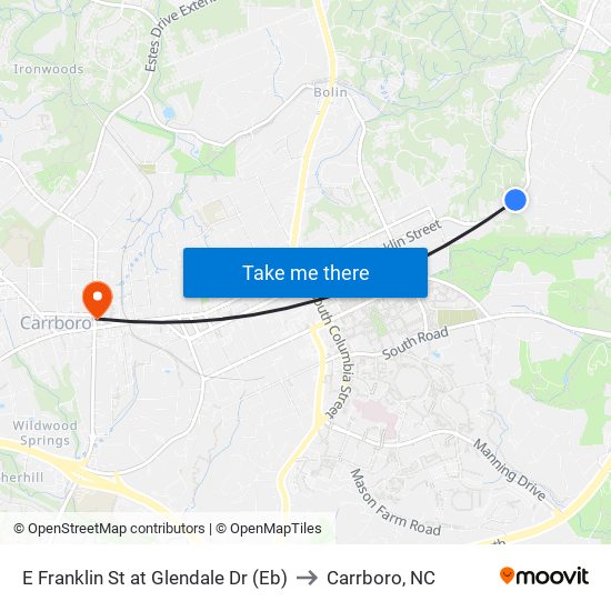 E Franklin St at Glendale Dr (Eb) to Carrboro, NC map