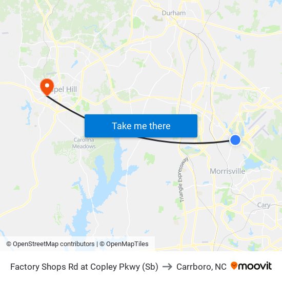 Factory Shops Rd at Copley Pkwy (Sb) to Carrboro, NC map