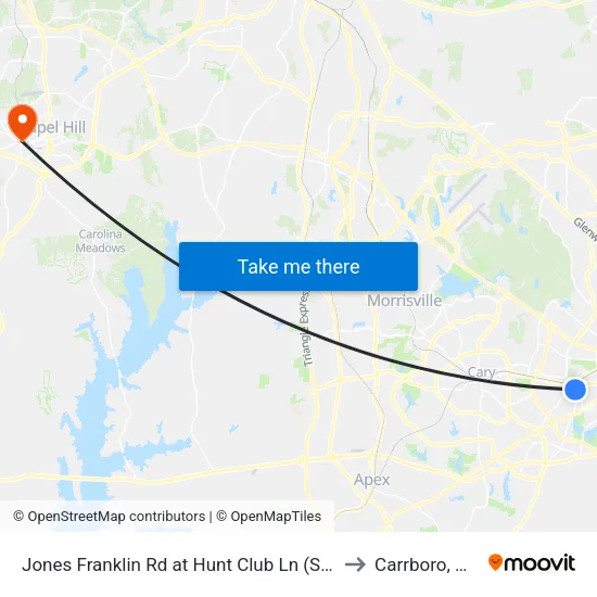 Jones Franklin Rd at Hunt Club Ln (Sb) to Carrboro, NC map